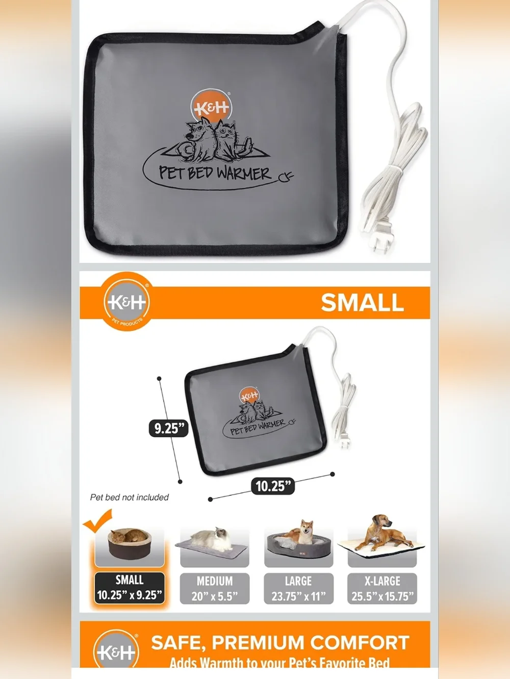 K&H Pet Bed Warmer Pad in Gray with Black Trim Small Size, For Cats & Dogs - Picture 6 of 10